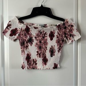 Charlotte Russe Floral Off-Shoulder Smocked Crop Top | XS